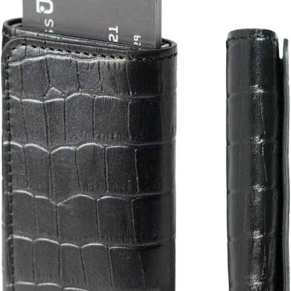 Modern Black Tri-Fold Wallet: Full Grain & RFID Blocking Fits in Front Pocket